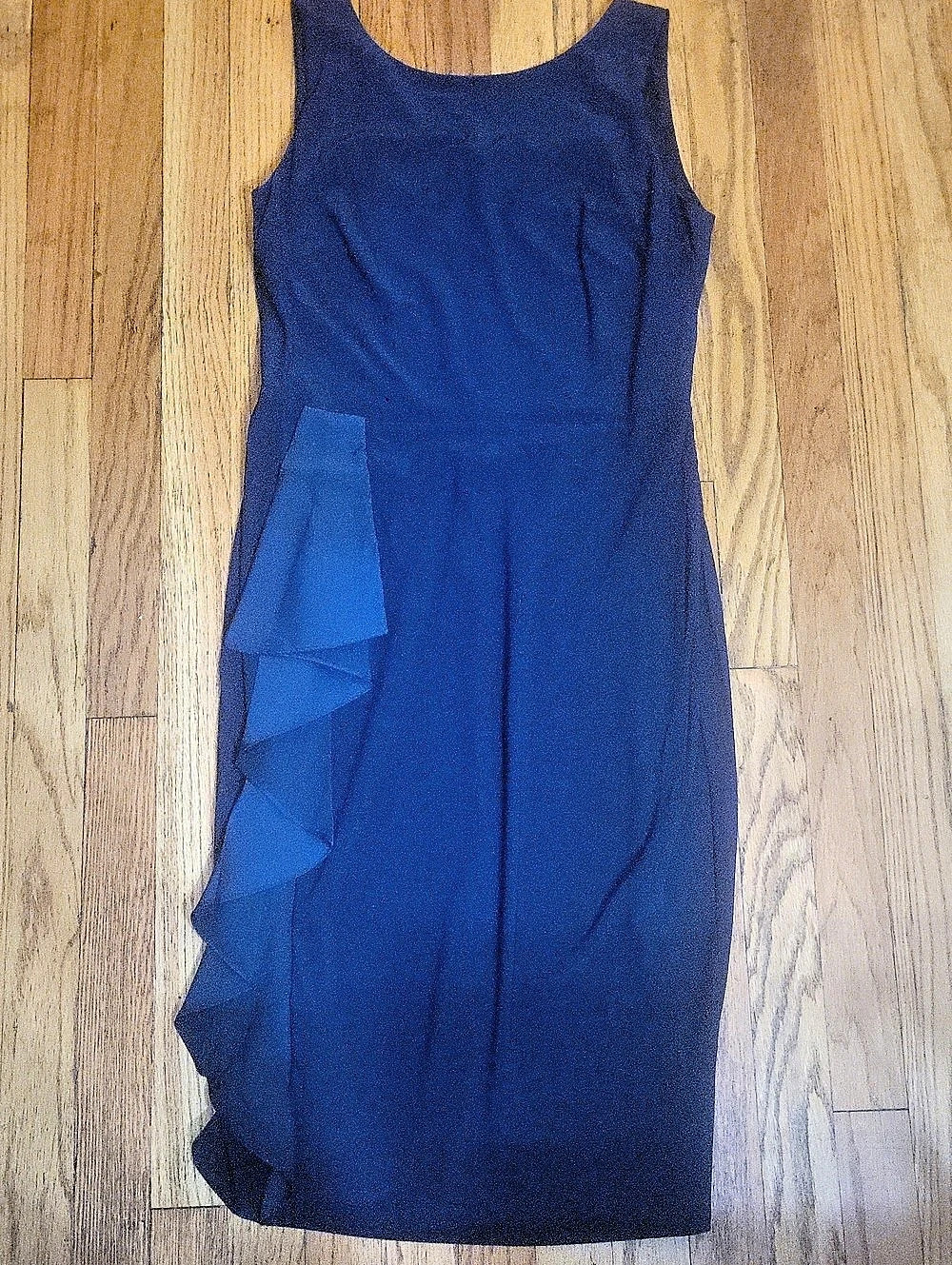 Chaps Blue Ruffle Midi Dress Size Medium Like New